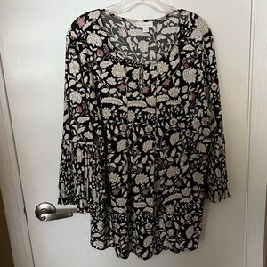 Charter Club Black and Cream Floral Blouse